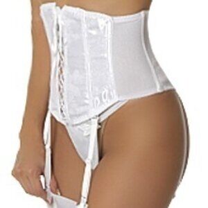 Tummy Smoother Corset w/Garters Bridal White MEDIUM